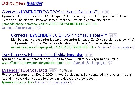 Lysender.co.cc Indexed by Google